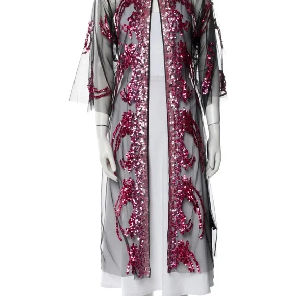 New w/tags LIBERTINE Elegance Meets Hip! Pink SequinSheer Black Robe OS - Picture 6 of 6